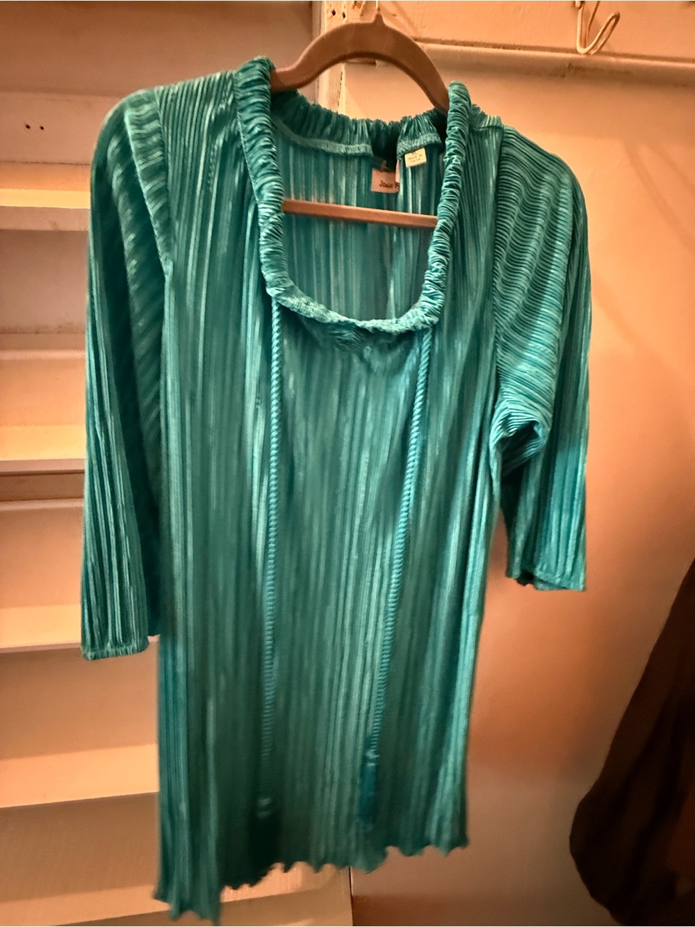 Joan Rivers Teal Pleated Ruffle-Neck Tunic - Picture 5 of 5